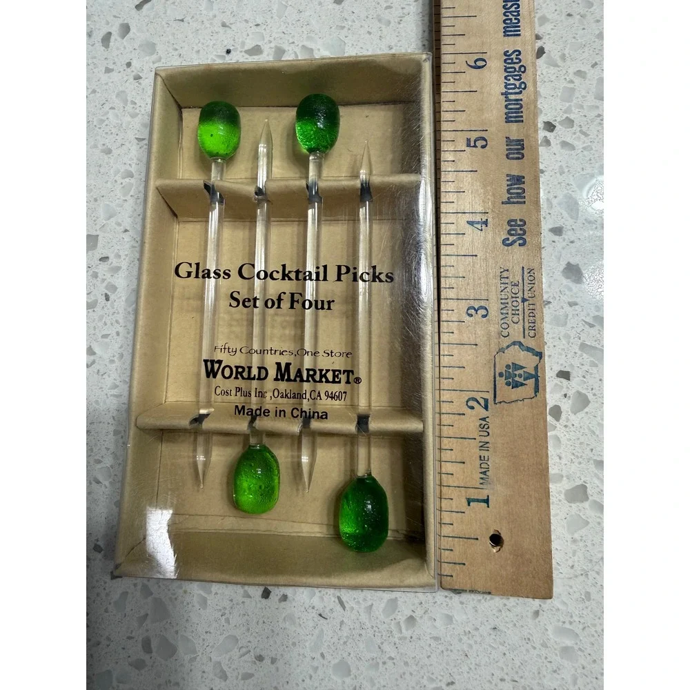 World Market Glass Cocktail Picks Green Excellent Set of 12 Barware OS